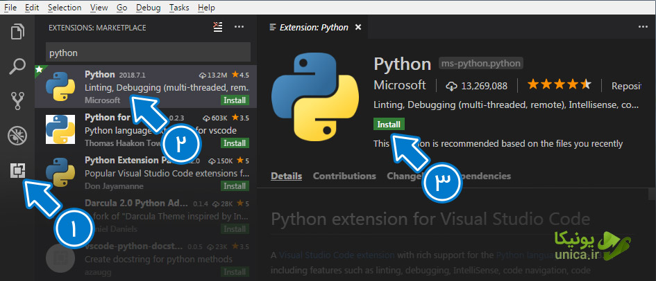 تنظیم پایتون در Visual Studio Code | سایت یونیکا